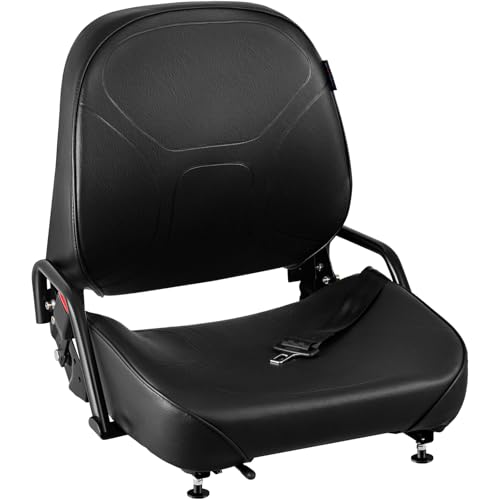 Universal Forklift Seat with Retractable Safety Belt Curved Back Fits Go-kart Forklift Tractor Excavator Skid Steer Dozer and More(Black) (Seat back without headrest Universal)