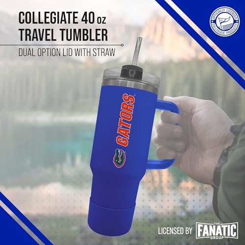 Image of Campus Colors College & University 40 oz Travel Tumbler With Handle - Dual Option Lid With Straw - Vacuum Insulated Stainless Steel (Florida Gators - Royal)