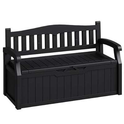Acurax 80-Gallon Outdoor Storage Bench, Waterproof Deck Box with Lockable Lid & Armrests for Patio, Garden, Pool, Black