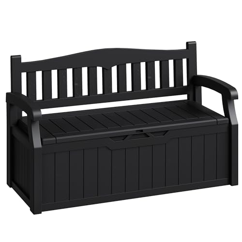 Acurax 80-Gallon Outdoor Storage Bench, Waterproof Deck Box with Lockable Lid & Armrests for Patio, Garden, Pool, Black
