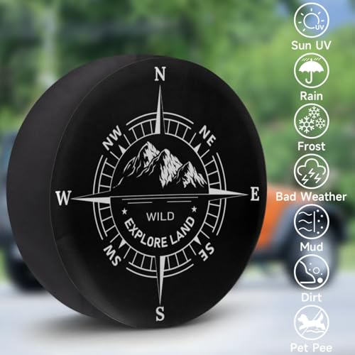 Spare Tire Cover for Trailer - Waterproof Dustproof Wheel Cover Protectors Universal Fit for Jeep Wrangler RV SUV Truck Camper Travel Vehicle Trailers Accessories 17 Inch(Explore Land Compass) by OMFUNS - Used condition - Image 2