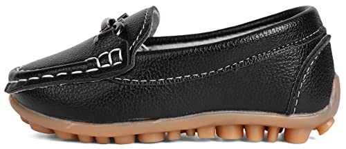 Image of QIETION Toddler Little Kid Boys Girls Soft Slip On Loafers Dress Flat Shoes Black V602-BK25
