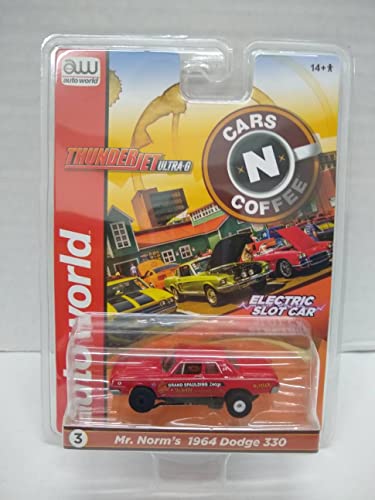 Auto World SC379-3A Cars N Coffee Mr. Norm's 1964 Dodge 330 HO Scale Electric Slot Car - Red