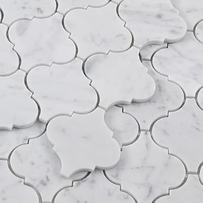 Carrara White Marble Mosaic Tile, 3 Inch Arabesque, Polished, 5 Sheets