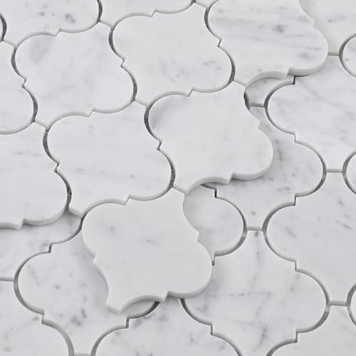 Diflart Marble Mosaic Tile, Carrara White, 3 Inch Arabesque, Polished,