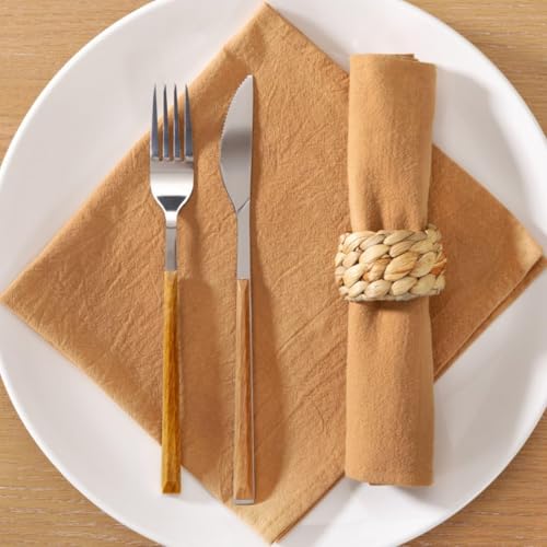 Image of MLMC 4 Pack Caramel Cloth Napkins Rustic Washable Cotton Linen Napkins Set of 4 17 inchx17 inch Reusable Dinner Napkins Cloth for Wedding Party Bridal Shower Everyday Use Gathings Decor