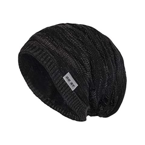GG ST Winter Knitted Hat Men & Women Beanie Fleece Lining Skully Cap Warm Ski Slouchy Hats Black Cover