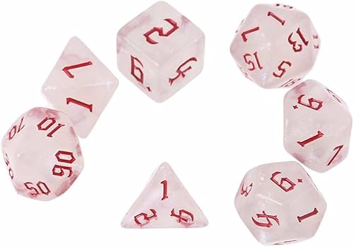 Miniatura 8 de 7 dados poliédricos DND blancos, dados acrílicos para juegos de mesa, juegos de rol, recuerdos de fiesta familiar (rosa)