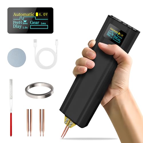 Mini Saldatore a Punti per Batterie 2 in 1, Saldatore a Punti Portatile per Fogli di Nichel da 0.1-0.2mm con Ago di Ricambio da 4 Pezzi, Modalità Automatica e Manuale
