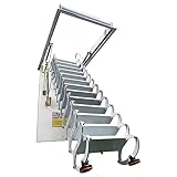 Banfluxion All White Retractable Folding Stairs 13 Steps Ti-Mg Alloy Attic Extension Ladder Ceiling Pulldown Attic Ladder with 10.5 ft Vertial Height and 27.56 x 47.24 in Open Size