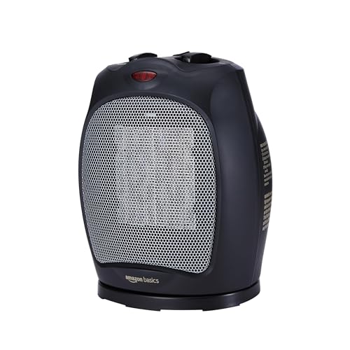 Amazon Basics Termoventilatore oscillante in ceramica da 1800 Watt con termostato regolabile - Nero