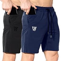 BROKIG Confezione da 2 Zip Pantaloncini Tuta Uomo,Pantaloncini da Palestra Running Sportivi Fitness Shorts Tasche (Nero+Blu,L)
