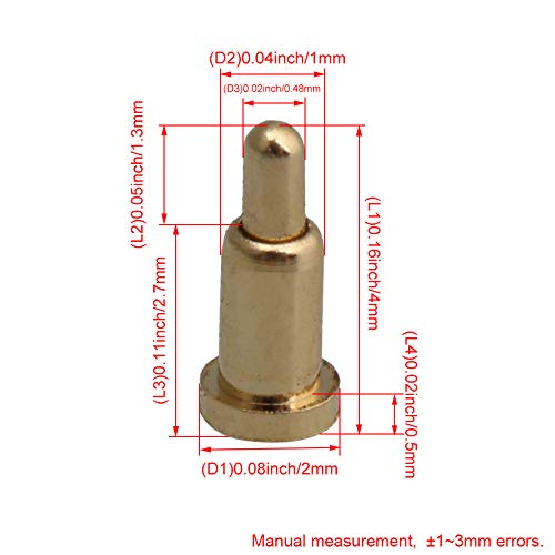 BQLZR 2mm Dia 4.5mm Height Golden Copper Spring Current Pogo Pins Probes Connectors, 0.2 x 0.45cm/0.08 x 0.18 inch(Dia x H) - Image 4