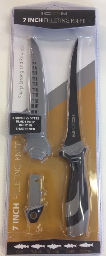 FFT Leeda Icon 7in Fillet Knife and Sharpener with Sheath