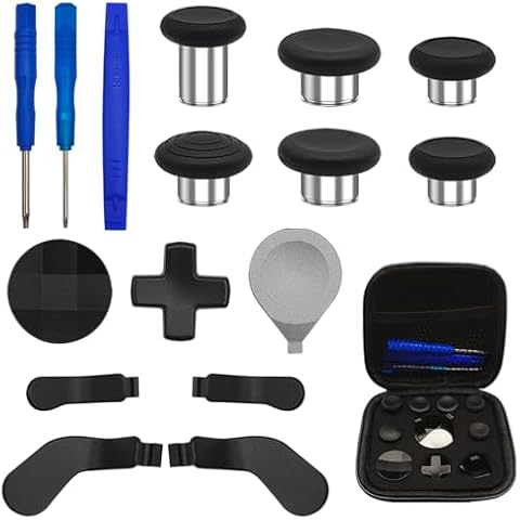 lyfLux 17 in 1 Metal Thumbsticks Replacements Accessories Kit Compatible with Xbox One Elite Series 2 Controller, Include 6 Swap Joysticks, 4 Paddles, 2 D-Pads, 3 Screwdrivers, 1 Tool and 1 Bag Cover