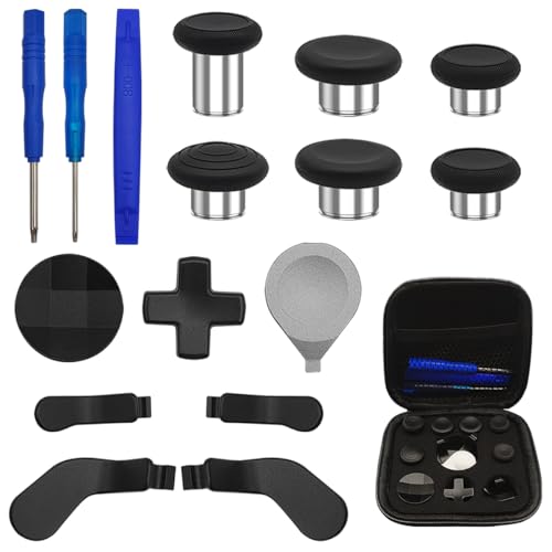 Image of 17 in 1 Metal Thumbsticks Replacements Accessories Kit Compatible with Xbox One Elite Series 2 Controller, Red Metal Thumbsticks with 6 Swap Joysticks, 2 D-Pads, 3 Screwdrivers, 4 Paddles, 1 Tool and 1 Bag