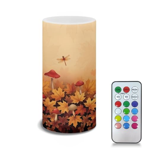 Image of Fall Maple Leaf LED Flameless Candles with Remote Timer