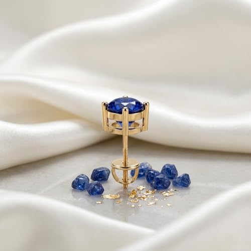 Image of Single Stud For Men & Boys | Gold Plated Pure 925 Sterling Silver Earring | 6mm X 6mm Round Shaped Gemstone Single Screwback Stud | Gift for Men & Boys | Model ERSMY00935