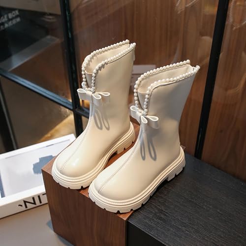 Girls Knee High Boots Fashion Pearl Bowknot Back Zipper Long Boots Fall Winter Fleece Warm Riding Shoes2