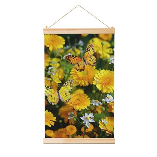 Poster mural en bois papillon jaune tableau suspendu décoration vintage salon