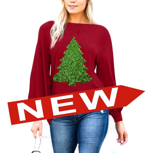 Sequin Christmas Tree Bishop Sleeve Tunic Top for Women - Image 2