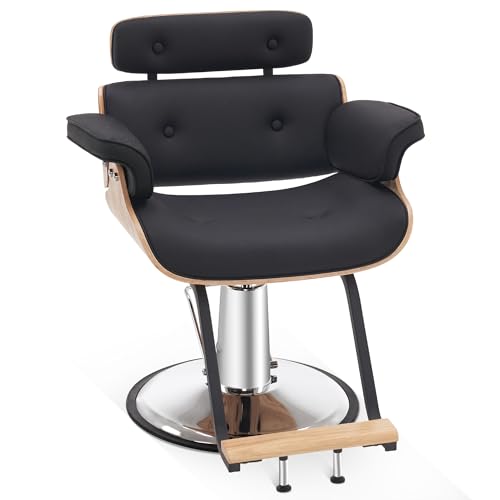 BarberPub Bend Wooden Salon Chair Hydraulic Chair Hair Cutting Beauty Spa Styling Equipment 8261 (Black)