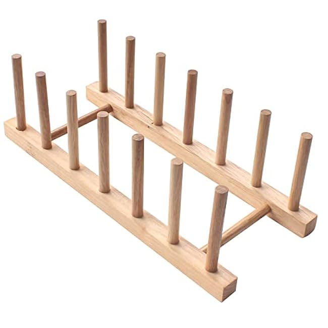 Set of 2 Bamboo Wooden Dish Rack Plate Rack Stand Pot Lid Holder Kitchen Cabinet Organizer