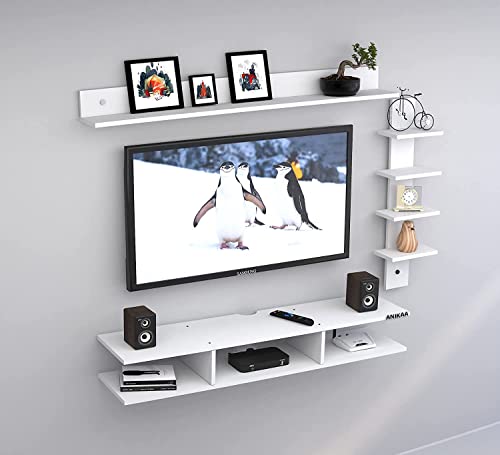 Image of Anikaa Sunray Engineered Wood Wall Mount TV Unit /TV Stand /Wall Set Top Box Stand /TV Cabinet /TV Entertainment Unit (White)(Ideal for Upto 50 inch)(D.I.Y)
