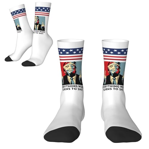 PAUPPY Everything-Woke-Turns-To-Shit Gift For Men Knee Socks for Women Long Tube Striped Socks Athletic Socks for Girls Youth2