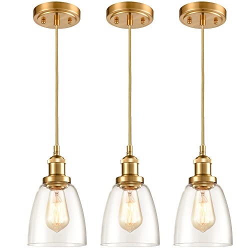 Jeenkae 3 Light Gold Pendant Lighting For Kitchen Island Modern Pendant Light Glass Shade #TOP12