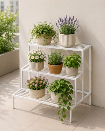 Image of Bee Creative Plant Stands for Outdoor Balcony, Flower Pot Stand for Indoor Plants, Large Metal Planter Stand for Living Room, home decor, Indoor & Outdoor plants Stand (3 STEP W)