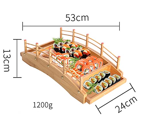 Sushi-Boot aus Bambus, Bambusbogen, Sashimi-Platte und Speiseplatte, Sushi-Brückenboot, Holz-Servierplatte, Brett, Tablett, Boden, zerlegbar