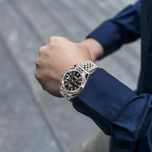 Image of BUREI Men's Classic Luxury Watch Stainless Steel Waterproof Machine Watch Fashion Double Watches Date Sapphire Crystal
