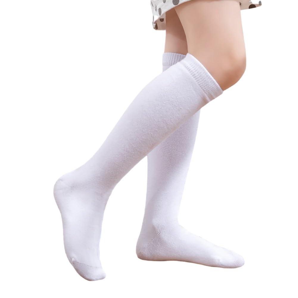 URMAGIC Calcetines hasta la rodilla para niñas, uniforme escolar, calcetines hasta la rodilla, calcetines de vestir de algodón liso suave, negro, blanco, azul marino, gris