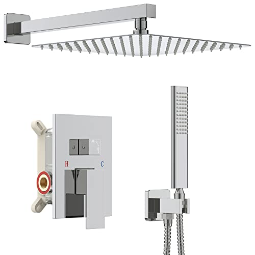Iriber Chrome Shower System 10 Inch High Pressure Rainfall Shower Head and Shower Faucet Combo Set