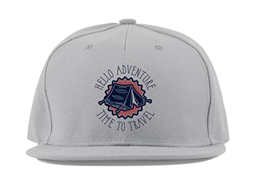 Casquette de baseball Hello Adventure grise à visière plate en coton respirant