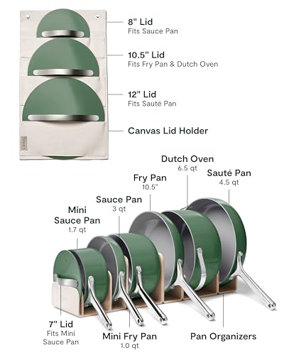Image of Caraway 31-Piece Ceramic Cookware Bundle - Fry Pans, Saucepans, Saute Pan, Dutch Oven, Petite Cooker, Stir Fry, Rondeau, Stock Pot, Grill & Griddle Pans, Roasting Pan, Racks, Organizers - Sage