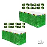 Adorox (2 Table Skirt) Hawaiian Luau Hibiscus Green Table Skirt 9 Ft Party Decorations