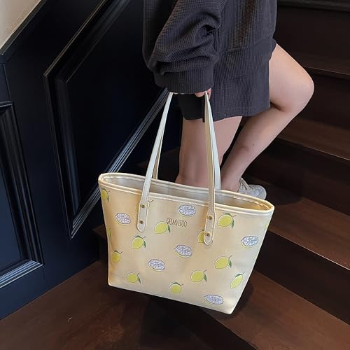 Image of hibear Cherry Print Tote Bag for Women Bow Shoulder Handbag Trendy Faux Leather Top-Handle Bag with Cherry Accessories