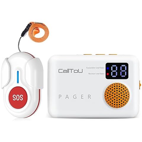 CallToU Caregiver Pager Wireless Call Button Vibration Call Bell Nurse Call System 1000FT for Home/Elderly/Patient/Disabled 1 Battery Receiver 1 Call Button with Digital Display Low Power Reminder Cover