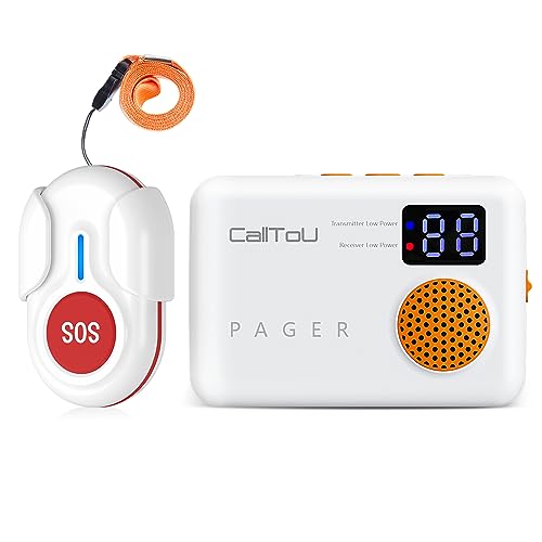 CallToU Caregiver Pager Wireless Call Button Vibration Call Bell Nurse Call System 1000FT for Home/Elderly/Patient/Disabled 1 Battery Receiver 1 Call Button with Digital Display Low Power Reminder