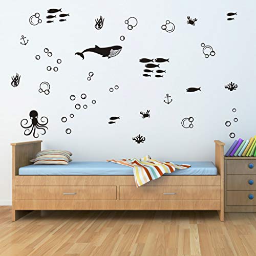 Vinilos decorativos marinos para pared en negro