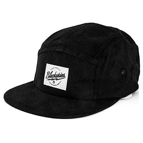 Blackskies Ebony 5 Panel Gorra | Hombres Mujeres Premium Cap de béisbol Papá Snapback Strapback Hip Hop Urban Corduroy Black Cover