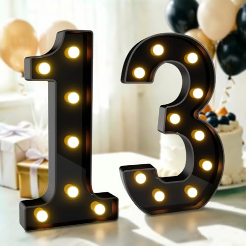 Image of Pooqla 13th Birthday Decorations for Boys, Large Black Light Up Numbers | Black Party Decorations, 12.6in Tall Big Marquee Numbers 13th Anniversary Birthday Gift for Boys Wedding Room Decor