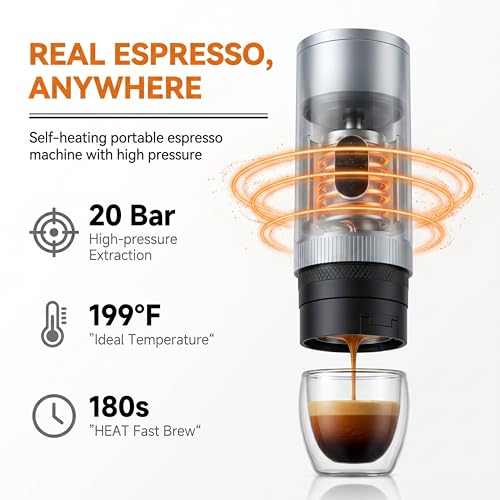 Portable Coffee Maker Electric Espresso Machine, 20 Bar Coffee Espresso Maker for Travel Self-Heating, Battery Powered with USB-C, 7800mAh, 2-IN-1 for Ground Coffee & NS Capsule, for Hiking, Office,RV - image 2