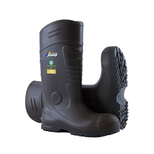 Image of Mens Steel-Toe Durable PU Rubber Work Boots - Waterproof Anti-Slip ASTM F2413-24 | Acid Oil Resistant Shank Mud Rain Hunting Boots