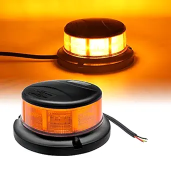 LED Emergency Strobe Light, Polieez Amber Safety Warning Flashing Light with Magnetic Base, 64 Super Bright LEDs, Beacon Light for Construction Vehicle Tow Truck Tractor Snow Plow (Screw)