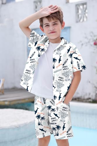 Image of Cromoncent Boy and Men Hawaiian Outfits Short Sleeve Shirts and Shorts Hawaiian Suits Beach Tropical 2 Pcs Vacation Sets