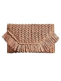 Floerns Women's Woven Straw Envelope Fringe Trim Rattan Beach Clutch Handbag Brown One Size
