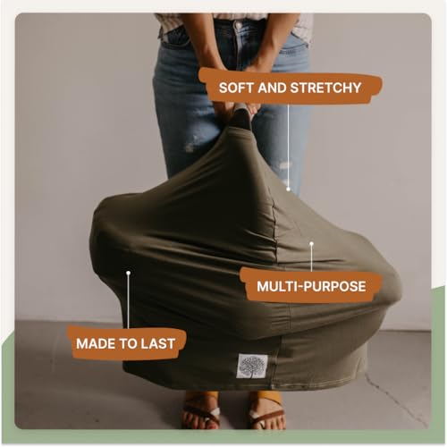 Image of Parker Baby 4 in 1 Car Seat Cover for Girls and Boys - Stretchy Carseat Canopy, Nursing Cover, Grocery Cart Cover, High Chair Cover - inchPine inch